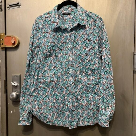 J Crew Leaves & Berries Green Blue Popover Button Front Shirt - Picture 3 of 16